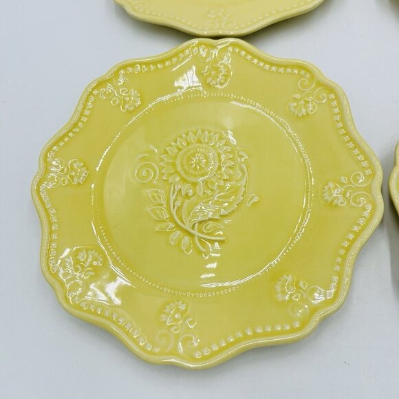 (4) Vera Bradley Sadek SUNFLOWER Salad Dessert Plate 8.25" J. Willfred Yellow - Picture 3 of 7